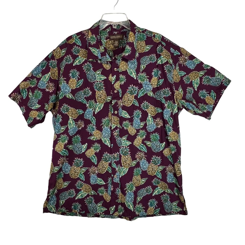 COOKE STREET Hawaiian Shirt Men 2XL Purple Pineapple Cotton Aloha Button Up